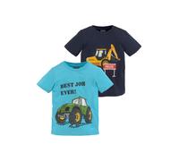 T-Shirt KIDSWORLD "BEST JOB EVER", Jungen, Gr. 104/110, blau (türkis, bedruckt, marine, bedruckt), Single Jersey, Obermaterial: 100% Baumwolle, bedruckt, Basic, Rundhals, Shirts T-Shirt, kurzärmelig,