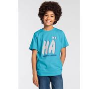 T-Shirt KIDSWORLD "FRAGEWORT MIT 2 BUCHSTABEN", Jungen, Gr. 128/134, blau, Single Jersey, Obermaterial: 100% Baumwolle, bedruckt, Basic, Rundhals, Shirts T-Shirt, Kurzarm, Basic Passform, mit Statemen