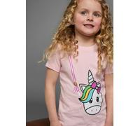 T-Shirt KIDSWORLD "für kleine Mädchen", Mädchen, Gr. 128/134, rosa (hellrosa), Jersey, Obermaterial: 100% Baumwolle, bedruckt, Basic hüftlang, Rundhals, abgesteppte Kante, Shirts T-Shirt, Kurzarm, bas