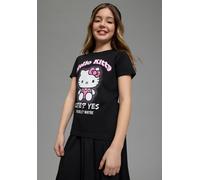 T-Shirt KIDSWORLD "HELLO KITTY T-Shirt: Cute?", Mädchen, Gr. 176/182, schwarz, Single Jersey, Obermaterial: 100% Baumwolle, bedruckt, Basic normal, Rundhals, abgesteppte Kante, Shirts T-Shirt, Kurzarm