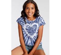 T-Shirt KIDSWORLD "Herz Batik", Mädchen, Gr. 140/146, blau (hellblau), Single Jersey, Obermaterial: 100% Baumwolle, gemustert, mehrfarbig, gerade taillenbedeckt, Rundhals, abgesteppte Kante, Shirts T-