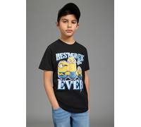 T-Shirt KIDSWORLD "MINIONS Shirt : BEST CREW EVER", Jungen, Gr. 128/134, schwarz, Single Jersey, Obermaterial: 100% Baumwolle, bedruckt, Basic normal, Rundhals, abgesteppte Kante, Shirts T-Shirt, Kurz