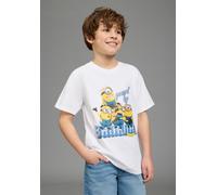 T-Shirt KIDSWORLD "MINIONS T-Shirt: BANANAS", Jungen, Gr. 104/110, weiß, Single Jersey, Obermaterial: 100% Baumwolle, bedruckt, Basic normal, Rundhals, abgesteppte Kante, Shirts T-Shirt, für Jungen, K