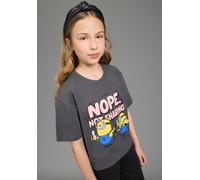 T-Shirt KIDSWORLD "MINIONS T-Shirt für TEENS Girls: NOPE", Mädchen, Gr. 164/170, anthrazit, Single Jersey, Obermaterial: 100% Baumwolle, bedruckt, Basic kurz, Rundhals, abgesteppte Kante, Shirts T-Shi
