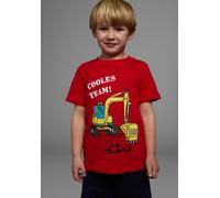 T-Shirt KIDSWORLD "Mit Bagger-Druck", Jungen, Gr. 140/146, rot, Single Jersey, Obermaterial: 100% Baumwolle, bedruckt, Basic, Shirts T-Shirt, Kurzarm, mit peppigem Druck, mit Rippbündchen am Ausschnit