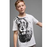 T-Shirt KIDSWORLD "Mit coolem LÖWEN-Print", Jungen, Gr. 140/146, weiß, Jersey, Obermaterial: 100% Baumwolle, bedruckt, Basic, Rundhals, Shirts T-Shirt, Kurzarm, Basic-Passform, bedruckt, Rundhalsaussc