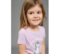 T-Shirt KIDSWORLD "Mit Einhorn-Druck und Glitzereffekten", Mädchen, Gr. 140/146, flieder, Jersey, Obermaterial: 100% Baumwolle, bedruckt, Basic hüftlang, Rundhals, abgesteppte Kante, Shirts T-Shirt, m