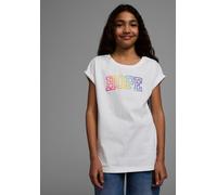 T-Shirt KIDSWORLD "Mit Print: HOPE", Mädchen, Gr. 140/146, weiß, Single Jersey, Obermaterial: 100% Baumwolle, bedruckt, bequem hüftbedeckend, Rundhals, Aufschlag, Shirts T-Shirt, Kurzarm, bequeme Pass