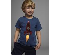 T-Shirt KIDSWORLD "Mit Rakete aus Wendepailletten", Jungen, Gr. 128/134, blau (marine), Single Jersey, Obermaterial: 100% Baumwolle, bedruckt, Basic, Rundhals, Shirts T-Shirt, Kurzarm, Basic-Passform,