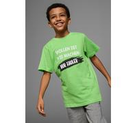 T-Shirt KIDSWORLD "Mit Spruch: WOLLEN IST WIE MACHEN....", Jungen, Gr. 152/158, grün, Jersey, Obermaterial: 100% Baumwolle, bedruckt, Basic, Basic, Rundhals, Shirts T-Shirt, Kurzarm, Basic-Passform, b