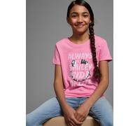 T-Shirt KIDSWORLD "mit Wendepailletten", Mädchen, Gr. 128/134, pink, Single Jersey, Obermaterial: 100% Baumwolle, bedruckt, Basic hüftlang, Rundhals, abgesteppte Kante, Shirts T-Shirt, Kurzarm, Basic-