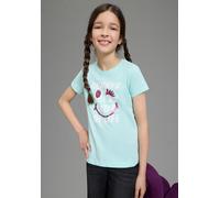 T-Shirt KIDSWORLD "mit Wendepailletten", Mädchen, Gr. 176/182, türkis, Single Jersey, Obermaterial: 100% Baumwolle, bedruckt, Basic hüftlang, Rundhals, abgesteppte Kante, Shirts T-Shirt, Kurzarm, Basi