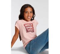 T-Shirt KIDSWORLD "ONLY GOOD VIBES - Druck", Mädchen, Gr. 152/158, rosa, Single Jersey, Obermaterial: 100% Baumwolle, bedruckt, gerade taillenbedeckt, Rundhals, abgesteppte Kante, Shirts T-Shirt, Kurz