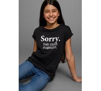 T-Shirt KIDSWORLD "Sorry. hab nicht zugehört.", Mädchen, Gr. 176/182, schwarz, Single Jersey, Obermaterial: 100% Baumwolle, bedruckt, weit Po-bedeckend, Rundhals, Aufschlag, Shirts T-Shirt, Kurzarm, b