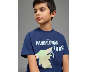 T-Shirt KIDSWORLD "STAR WARS: MADALORIAN - Disney Shirt", Jungen, Gr. 176/182, marine, Single Jersey, Obermaterial: 100% Baumwolle, bedruckt, Basic normal, Rundhals, Shirts T-Shirt, MANDALORIAN Shirt