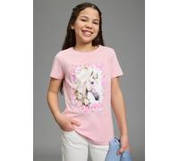 T-Shirt KIDSWORLD "Süßer Pferde-Fotodruck", Mädchen, Gr. 128/134, rosa, Single Jersey, Obermaterial: 100% Baumwolle, bedruckt, Basic, Rundhals, abgesteppte Kante, Shirts T-Shirt, für Mädchen, Kurzarm,
