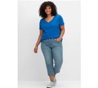 Sheego T-Shirt mit V-Ausschnitt, Rippqualität 44/46 kobaltblau