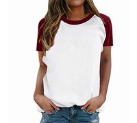 T-Shirt Kurzarm Damen-Raglan-Schulter, kurzärmelig, Farbe, Windspiel, Rundhalsausschnitt, Locker, Halbärmelig, Raglan-Schulter, Farblich Passend, Kurzärmliges Shirt Damen