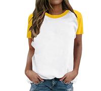 T-Shirt Kurzarm Damen-Raglan-Schulter, kurzärmelig, Farbe, Windspiel, Rundhalsausschnitt, Locker, Halbärmelig, Raglan-Schulter, Farblich Passend, Kurzärmliges Shirt Damen