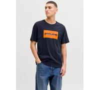 Rundhalsshirt JACK & JONES "JJCOLE PRINT TEE SS CREW NECK", Herren, Gr. L, schwarz (navy blazer), Jersey, Obermaterial: 100% Baumwolle, bedruckt, regular fit normal, Rundhals, Shirts Rundhalsshirt (78