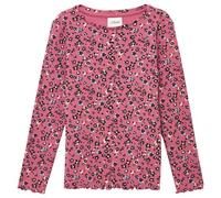 Langarmshirt S.OLIVER JUNIOR, Mädchen, Gr. 104/110, berry, Jersey, Obermaterial: 95% Baumwolle, 5% Elasthan, bedruckt, slim fit normal, Rundhals, gewellter Abschluss, Shirts, mit All-Over Print (21440