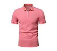 T Shirt Langarm Herren Hemd Kariert Herren Poloshirt Schwarz Reverskragen Einfarbig Halbe Reißverschluss Golf Shirt Slim Fit Business Shirt Kurzarm Regular Fit Arbeitshemd Weißes Shirt (Rosa, 3XL)