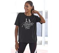 T-Shirt LASCANA ACTIVE, Damen, Gr. L (44/46), schwarz, Obermaterial: 95% Baumwolle, 5% Elasthan, bedruckt, unifarben, gerade hüftlang, Rundhals, weit normaler Saum, Shirts T-Shirt, im Oversize-Schnitt
