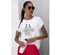 T-Shirt LASCANA ACTIVE, Damen, Gr. M (40/42), weiß, Obermaterial: 95% Baumwolle, 5% Elasthan, bedruckt, unifarben, gerade hüftlang, Rundhals, weit normaler Saum, Shirts T-Shirt, im Oversize-Schnitt mi