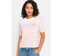 T-Shirt LASCANA, Damen, Gr. 32/34, rosa (weiß, rosé gestreift), Jersey, Obermaterial: 100% Baumwolle, gestreift, figurumspielend hüftlang, Rundhals, Shirts T-Shirt, mit Streifen, Kurzarmshirt aus Baum