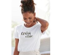T-Shirt LASCANA Gr. 36/38, weiß, Damen, Jersey, Obermaterial: 100% Baumwolle, bedruckt, Shirts, mit Print, Kurzarmshirt aus Baumwolle, casual-chic (10720855-36) weiß