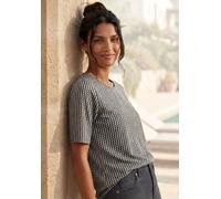 T-Shirt LASCANA, Damen, Gr. 44/46, grau (khaki), Stoff, Obermaterial: 95% Viskose (LENZING™ ECOVERO™), 5% Elasthan, bedruckt, Basic normal, Rundhals, Shirts T-Shirt, schönes Knopfdetail hinten (863672