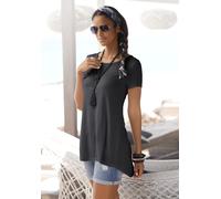 T-Shirt LASCANA, Damen, Gr. 48/50, schwarz, Jersey, Obermaterial: 100% Viskose, figurumspielend Po-bedeckend, Rundhals, Shirts T-Shirt, mit verlängertem Rückenteil, Kurzarmshirt, Longshirt, Basic, Top