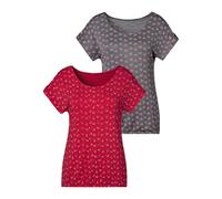 T-Shirt LASCANA "mit kleinem Cut-Out am Ärmel", Damen, Gr. 36/38, rot (rot, dunkelgrau), Obermaterial: 95% Viskose (LENZING™ ECOVERO™), 5% Elasthan, Minimalmuster, figurumspielend normal, Rundhals, mi