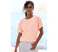 T-Shirt LASCANA "mit Strasssteinen", Damen, Gr. 36/38, peach, Single Jersey, Obermaterial: 50% Baumwolle, 50% Viskose (LENZING™ ECOVERO™), Glitzermuster, lässig geschnitten normal, Rundhals, angeschni