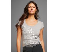 T-Shirt LAURA SCOTT, Damen, Gr. 34, grau, Jersey, Obermaterial: 95% Baumwolle, 5% Elasthan, bedruckt, sehr figurbetont hüftlang, Rundhals, Shirts T-Shirt, sehr figurbetonte Passform, mit Rundhalsaussc