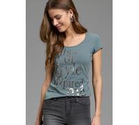 T-Shirt LAURA SCOTT, Damen, Gr. 34, grün, Jersey, Obermaterial: 95% Baumwolle, 5% Elasthan, bedruckt, sehr figurbetont hüftlang, Rundhals, abgesteppt, Shirts T-Shirt, sehr figurbetonte Passform, mit R
