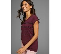 T-Shirt LAURA SCOTT, Damen, Gr. 34, rot (bordeaux, rot), Single Jersey, Obermaterial: 95% Viskose, 5% Elasthan, Glitzerstreifen, gestreift, unifarben, figurumspielend hüftlang, Rundhals, angeschnitten