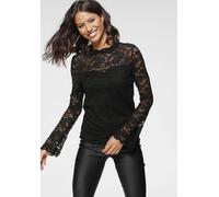 Spitzenshirt LAURA SCOTT, Damen, Gr. 34, schwarz, Spitze, Single Jersey, Obermaterial: 92% Polyamid, 8% Elasthan. Futter: 100% Polyester, transparent, feminin, figurbetont hüftlang, Langarm Tulpenärme