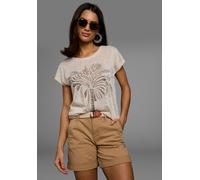 T-Shirt LAURA SCOTT, Damen, Gr. 36/38, beige, Web, Obermaterial: 100% Polyester, bedruckt, figurumspielend hüftlang, U-Boot-Ausschnitt, Shirts T-Shirt, mit Glitzerdurck (72838334-36) beige