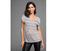 T-Shirt LAURA SCOTT, Damen, Gr. 36, grau, Single Jersey, Obermaterial: 95% Viskose, 5% Elasthan, Glitzerstreifen, gestreift, unifarben, figurumspielend hüftlang, Rundhals, angeschnitten, Shirts T-Shir