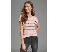 T-Shirt LAURA SCOTT, Damen, Gr. 36, rosa, Single Jersey, Obermaterial: 95% Viskose, 5% Elasthan, Glitzerstreifen, figurumspielend hüftlang, Rundhals, angeschnitten, Shirts T-Shirt, figurumspielende Pa