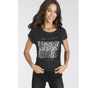 T-Shirt LAURA SCOTT, Damen, Gr. 42, schwarz, Single Jersey, Obermaterial: 95% Viskose, 5% Elasthan, bedruckt, figurumspielend hüftlang, Rundhals, angeschnitten, Shirts T-Shirt, figurumspielende Passfo