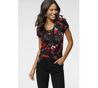 T-Shirt LAURA SCOTT, Damen, Gr. 44, schwarz, Jersey, Obermaterial: 95% Viskose, 5% Elasthan, bedruckt, geblümt, gemustert, mehrfarbig, figurbetont hüftbedeckend, tiefer V-Ausschnitt, Shirts T-Shirt, f