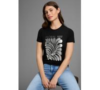 T-Shirt LAURA SCOTT, Damen, Gr. 44, schwarz, Jersey, Obermaterial: 95% Viskose, 5% Elasthan, bedruckt, unifarben, Basic hüftbedeckend, Rundhals, Shirts T-Shirt, mit Folien-Print (60325166-44) schwarz