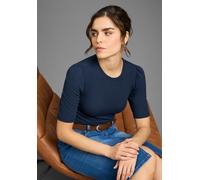 T-Shirt LAURA SCOTT, Damen, Gr. 48/50, navy, Jersey, Obermaterial: 95% Viskose, 5% Elasthan, unifarben, figurbetont hüftlang, Rundhals, Puffärmel, Shirts T-Shirt, mit Ballon-Ärmel, Halbarm, figurnahe
