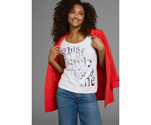 T-Shirt LAURA SCOTT, Damen, Gr. 48, weiß, Jersey, Obermaterial: 95% Baumwolle, 5% Elasthan, bedruckt, sehr figurbetont hüftlang, Rundhals, abgesteppt, Shirts T-Shirt, sehr figurbetonte Passform, mit R
