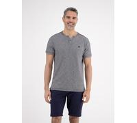 T-Shirt LERROS, Herren, Gr. L, blau (classic navy), Obermaterial: 100% Baumwolle, gestreift, regular fit taillenbedeckt, gerader Abschluss, Shirts T-Shirt, mit Serafino Kragen (71451820-L)