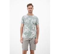 T-Shirt LERROS "T-Shirt mit O-Neck und floralem All-over-Print", Herren, Gr. XL, grün (storm grau), 100% Baumwolle, Rundhals, Shirts T-Shirt (68018941-XL) storm grau