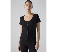 T-Shirt LEVI'S "AUSTEN BUTTON THROUGH SS", Damen, Gr. L (40), schwarz (anthrazit night), Feinripp, Obermaterial: 97% Baumwolle, 3% Elasthan, slim fit taillenbedeckt, tiefer Rundhals, Shirts T-Shirt, F