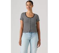 T-Shirt LEVI'S "AUSTEN BUTTON THROUGH SS", Damen, Gr. M (38), schwarz-weiß (annalise stripe anthrazit night egret), Feinripp, Obermaterial: 97% Baumwolle, 3% Elasthan, gestreift, slim fit taillenbedec